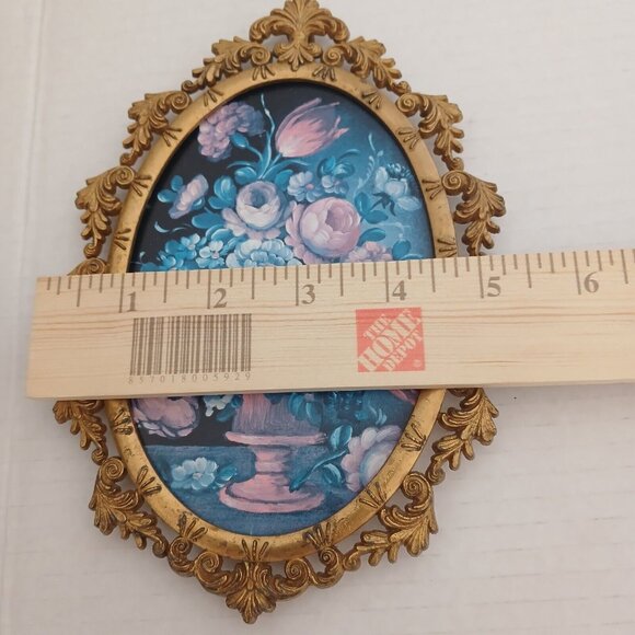 Vintage Made in Italy Flower Bouquet in Ornated Frame Back Velvet Covered Decor - Picture 3 of 5